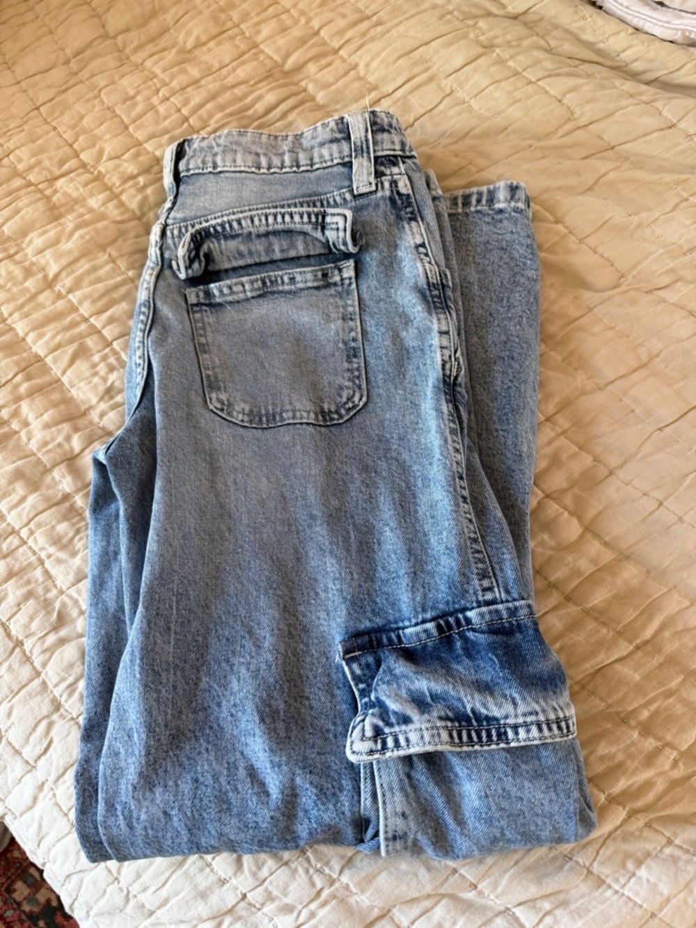 Girls H&M wide leg Light Blue Washed Cargo Jeans - Picture 3 of 10